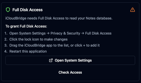 First-Run Wizard - Notes Permissions Request