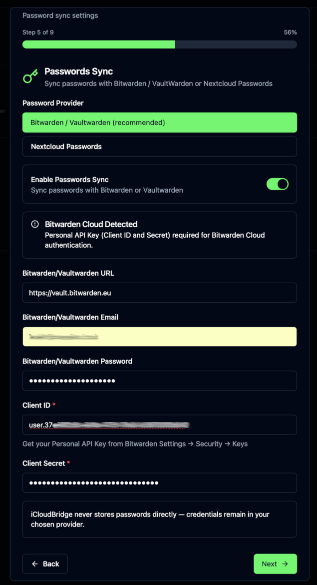 First-Run Wizard - Passwords