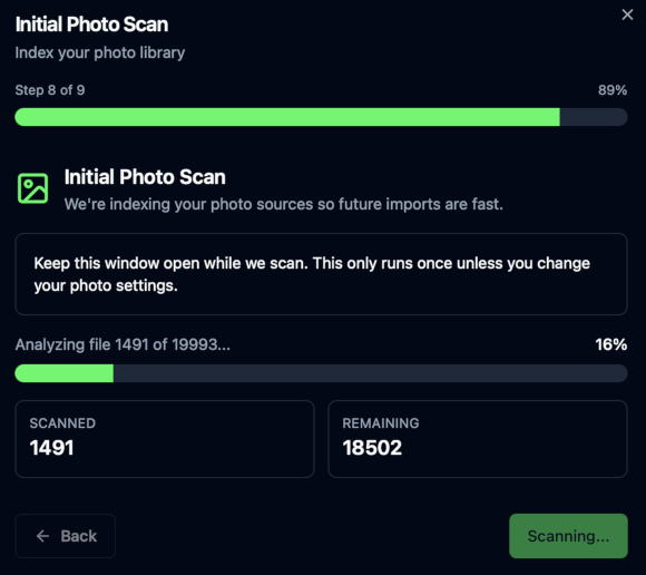 First-Run Wizard - Initial Photo Scan