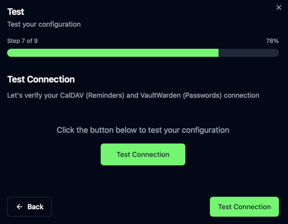 First-Run Wizard - Connection Test
