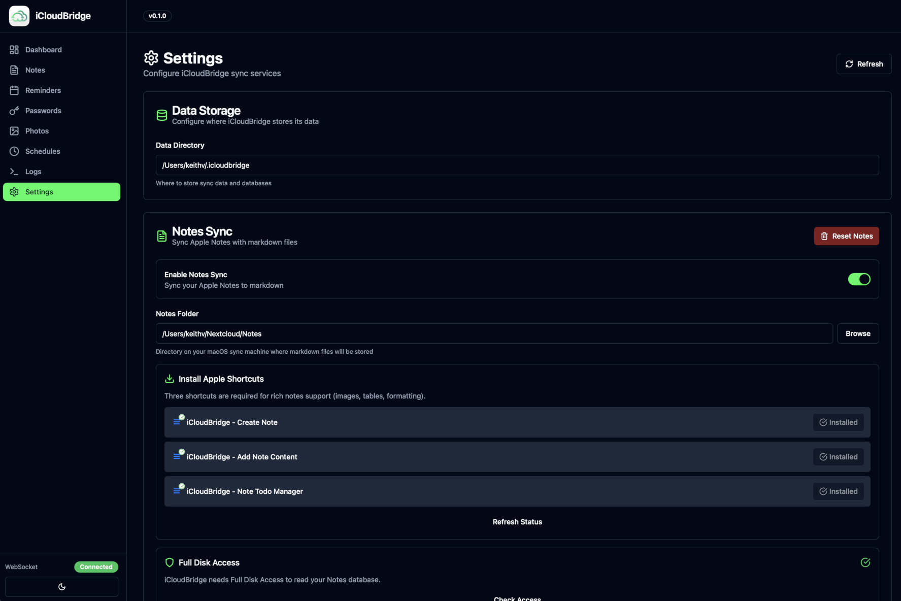 Settings Page