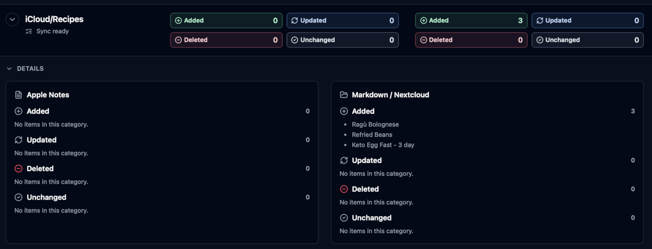 Notes Simulate Sync Results