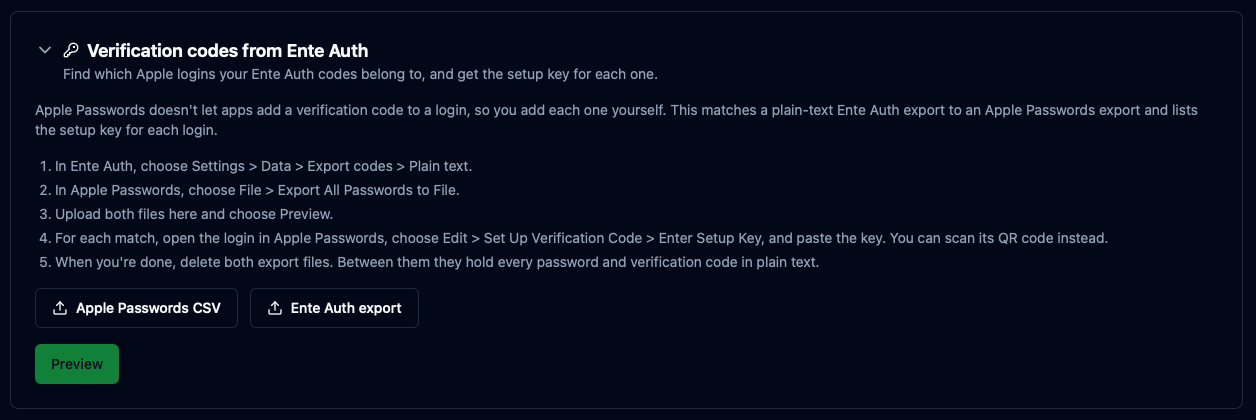 Ente Auth verification codes