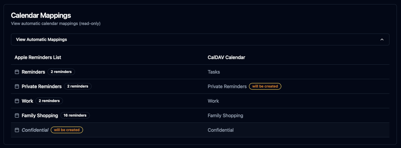 Reminders Auto Mappings