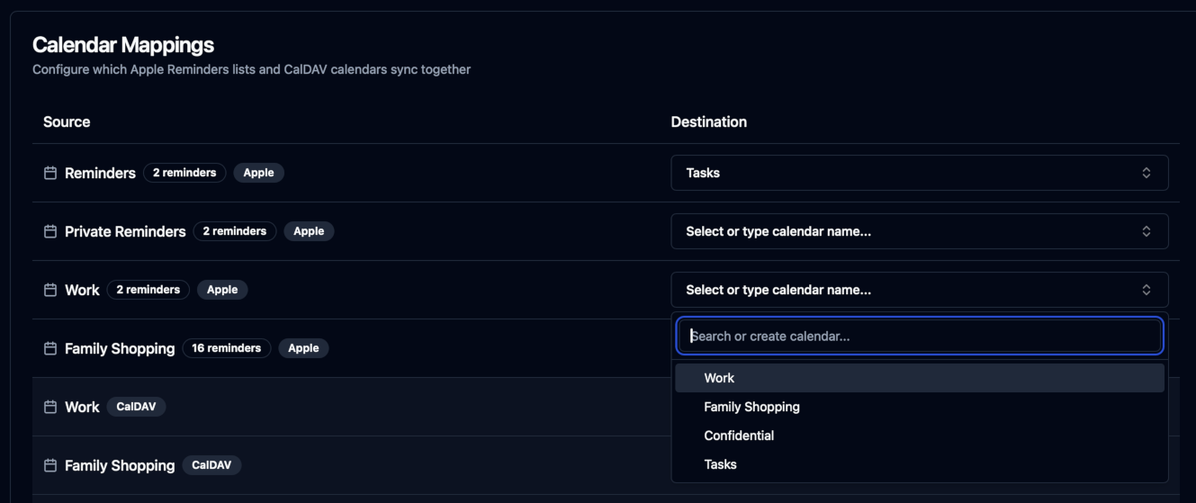 Reminders Mapping Existing Calendar